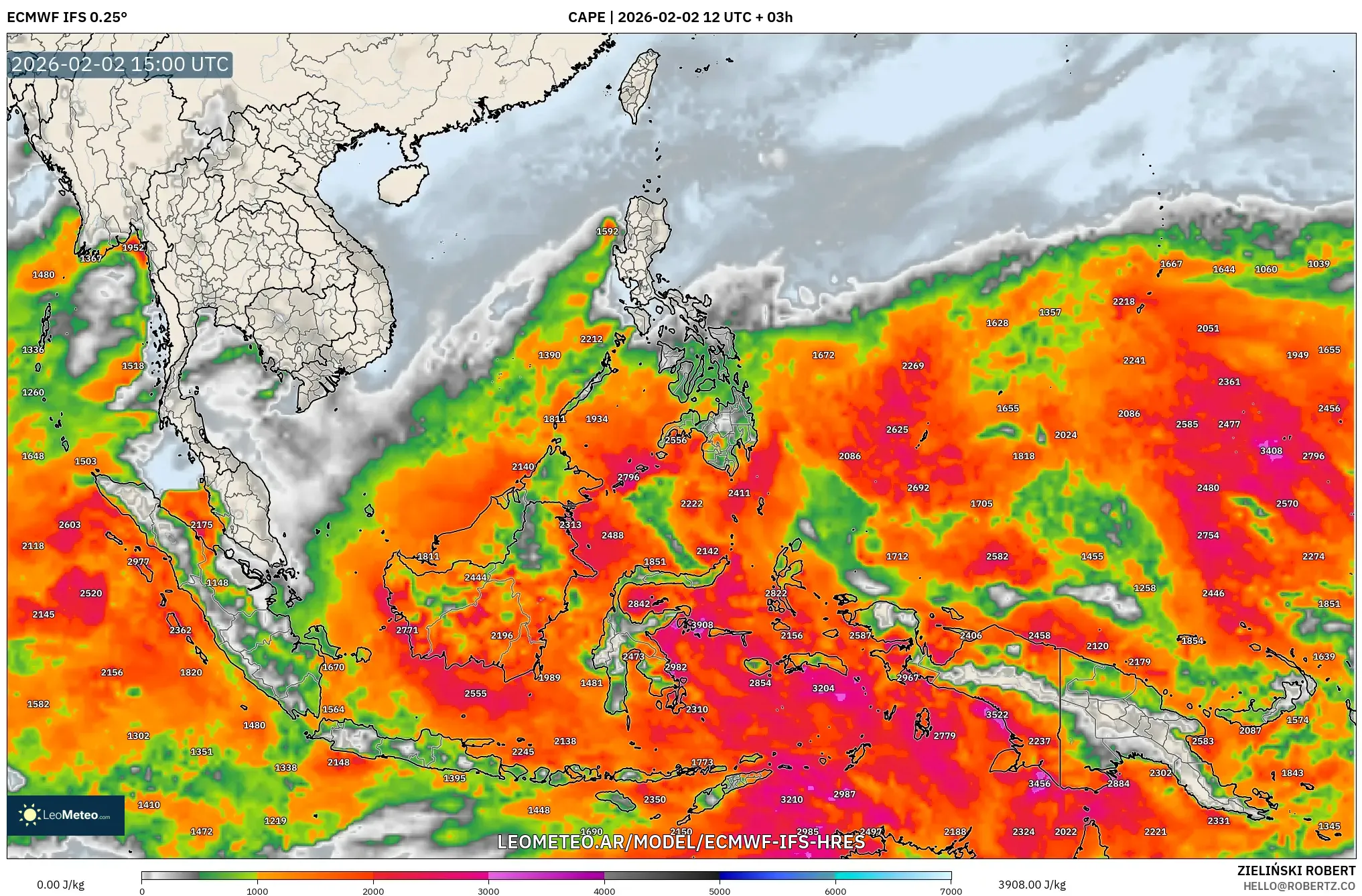 ECMWF IFS 0.25° model - Sudeste Asiático, CAPE