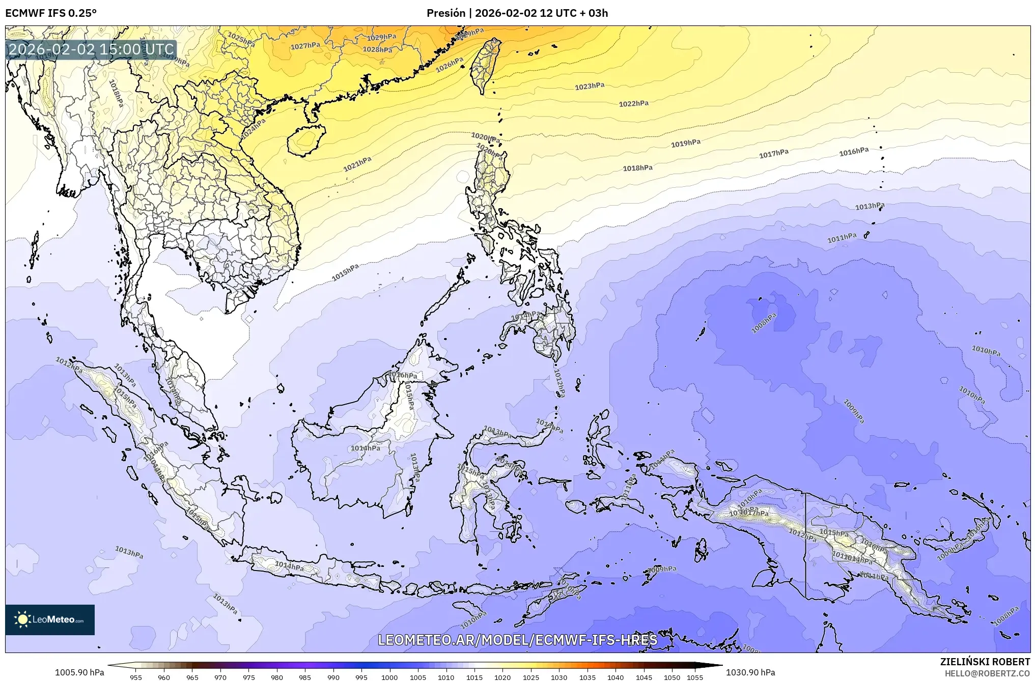 ECMWF IFS 0.25° model - Sudeste Asiático, Presión