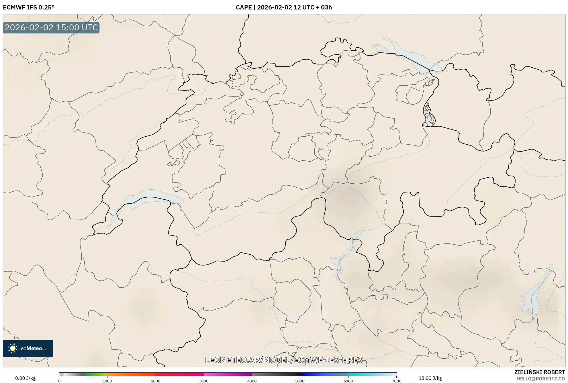ECMWF IFS 0.25° model - Suiza, CAPE