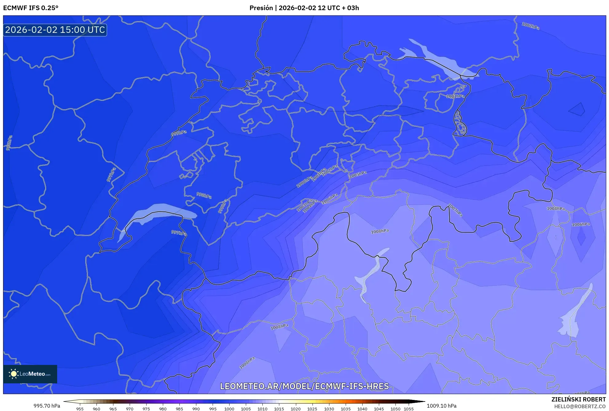 ECMWF IFS 0.25° model - Suiza, Presión