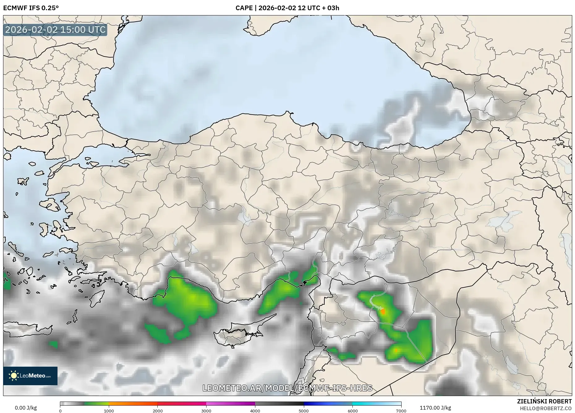 ECMWF IFS 0.25° model - Turquía, CAPE