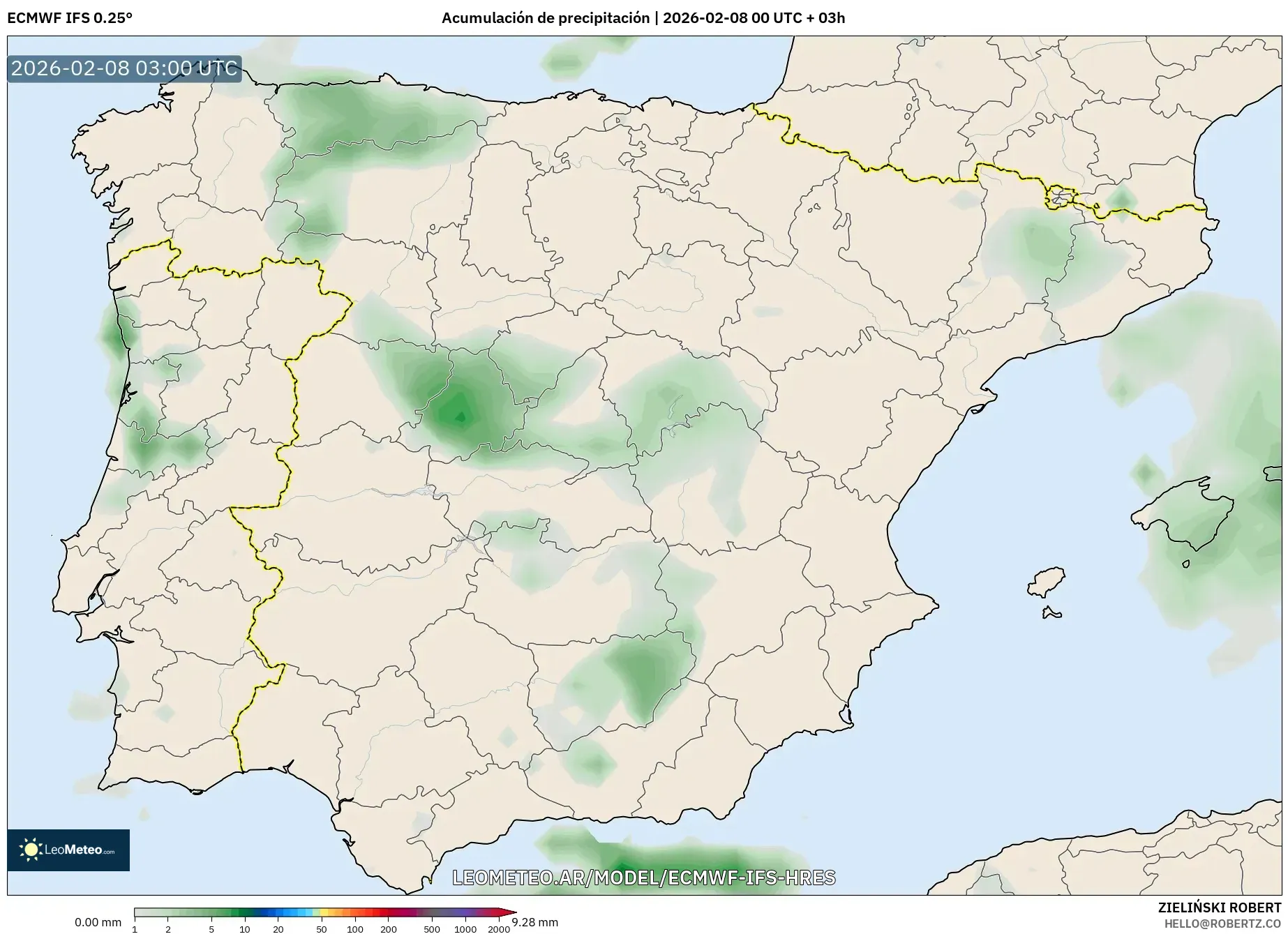ECMWF IFS 0.25° model - España, Acumulación de precipitación