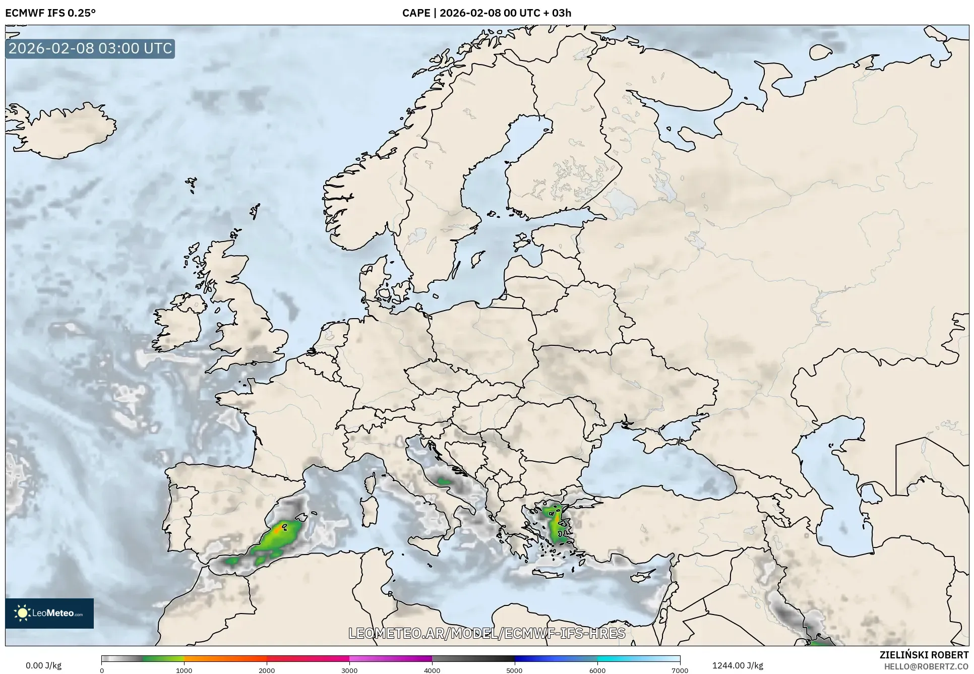 ECMWF IFS 0.25° model - Europa, CAPE