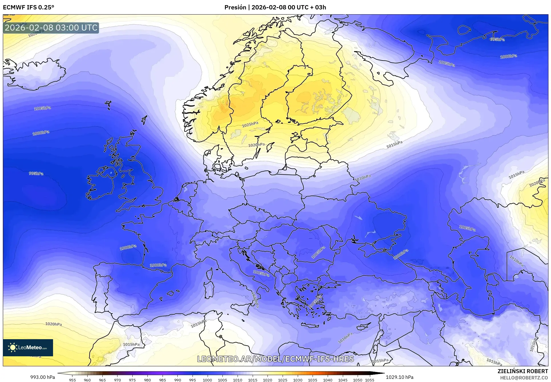 ECMWF IFS 0.25° model - Europa, Presión
