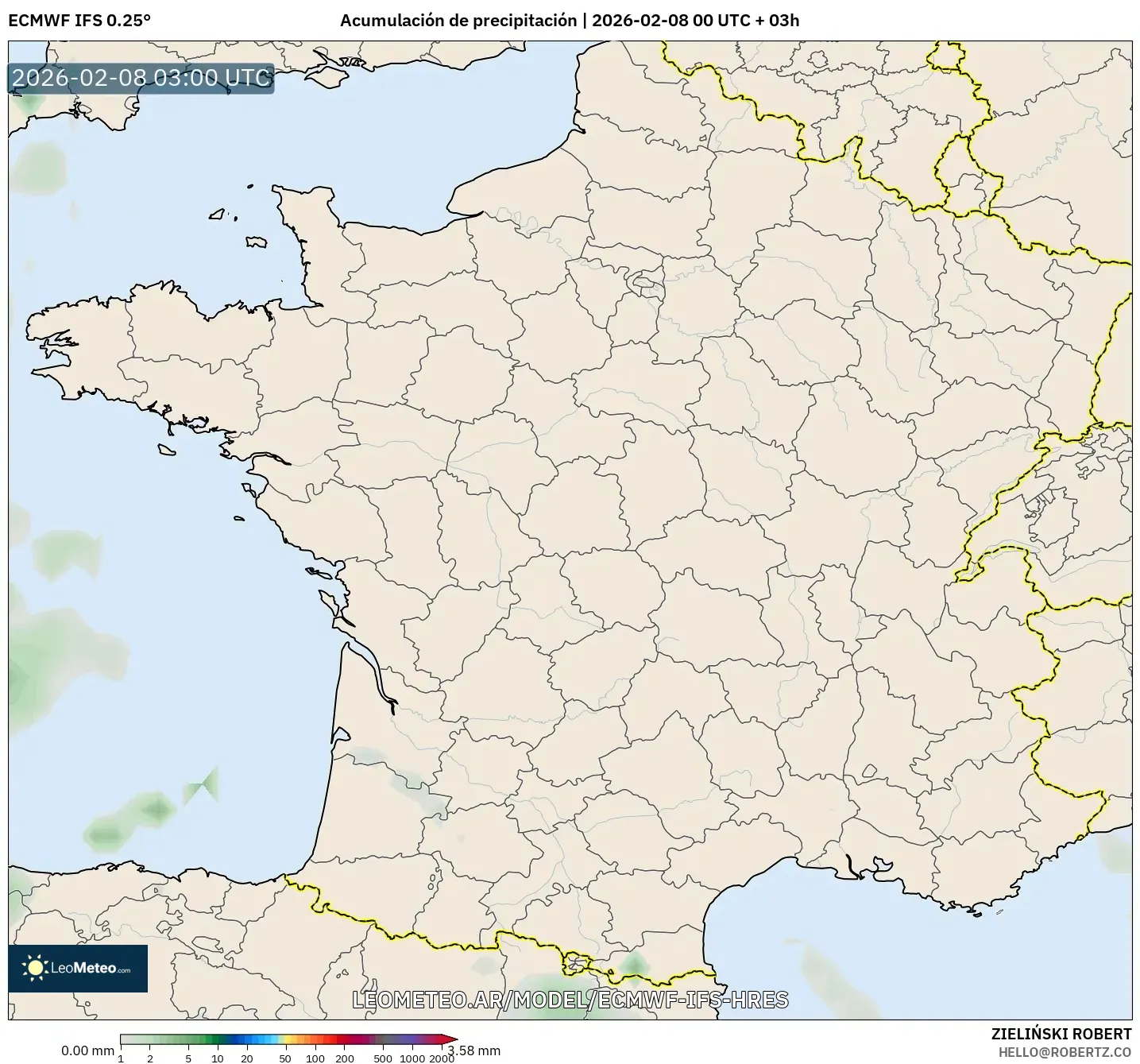ECMWF IFS 0.25° model - Francia, Acumulación de precipitación