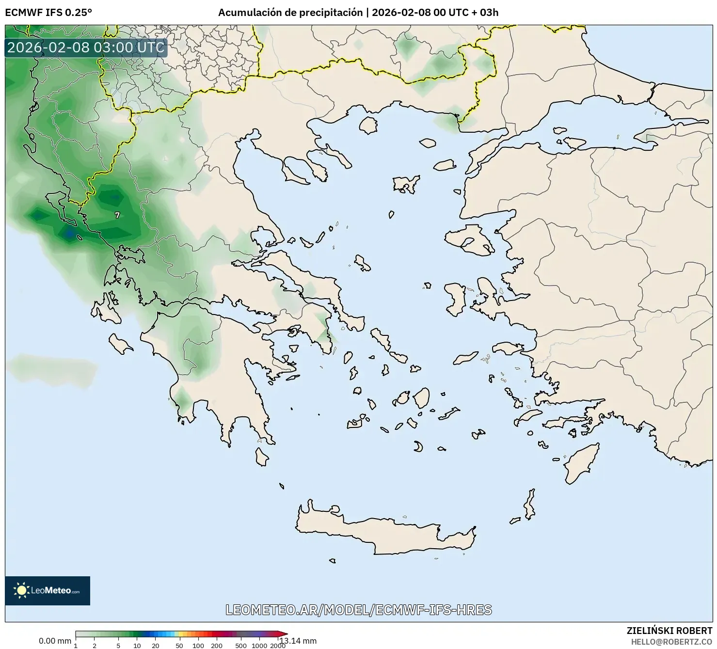 ECMWF IFS 0.25° model - Grecia, Acumulación de precipitación