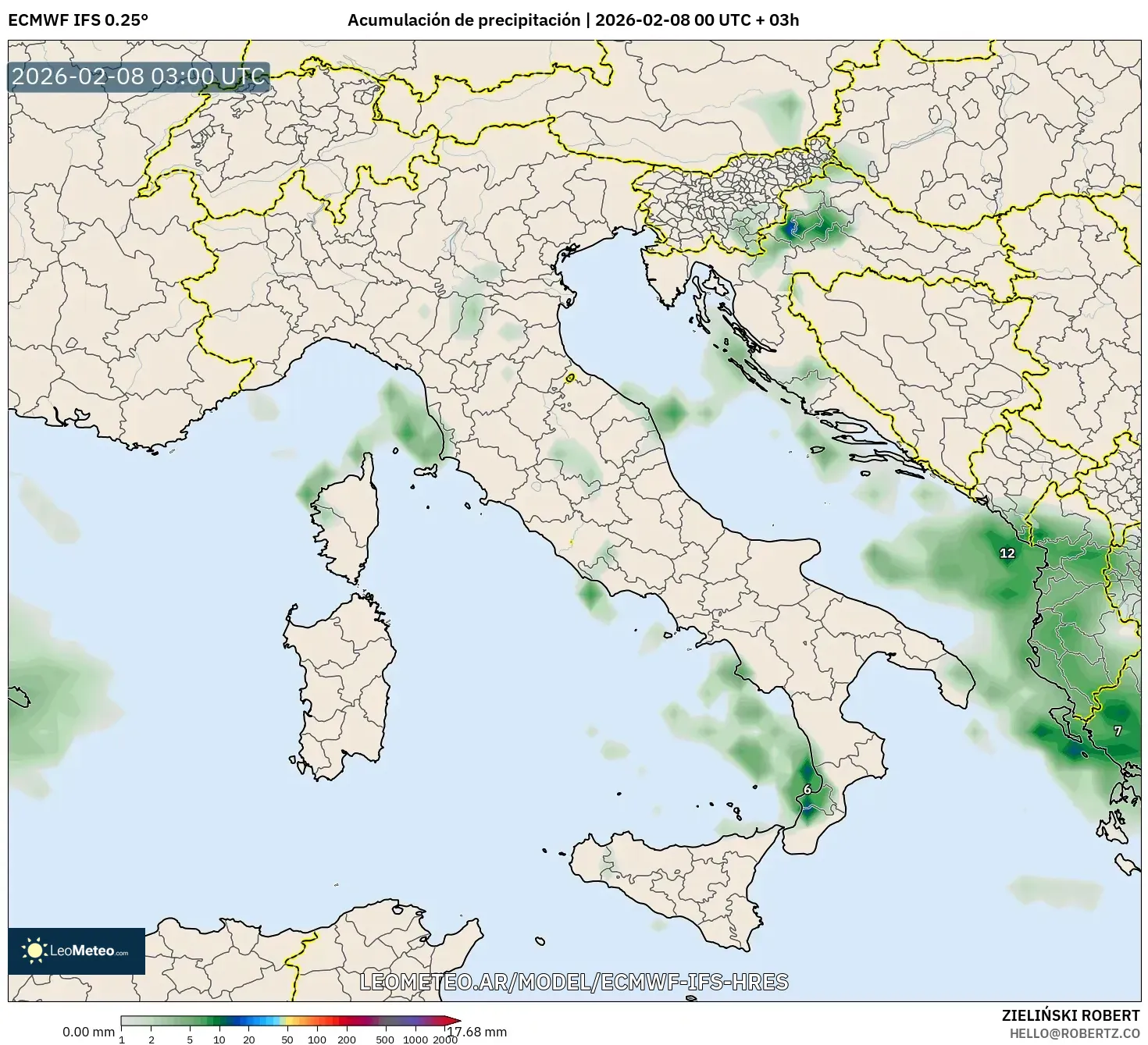 ECMWF IFS 0.25° model - Italia, Acumulación de precipitación