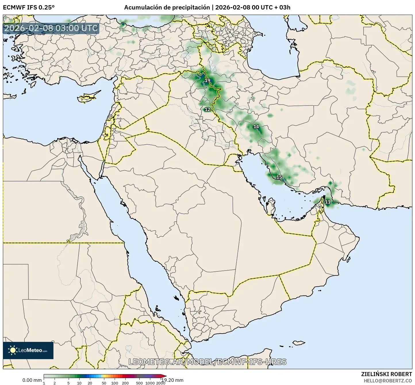 ECMWF IFS 0.25° model - Oriente Medio, Acumulación de precipitación
