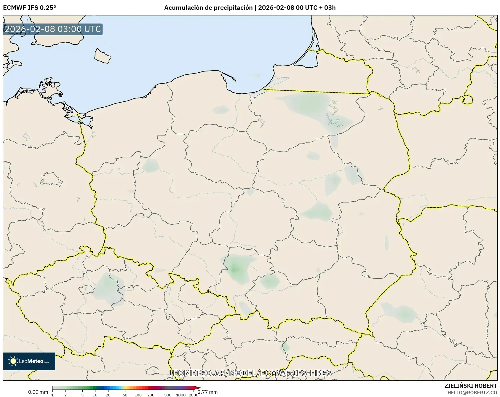 ECMWF IFS 0.25° model - Polonia, Acumulación de precipitación