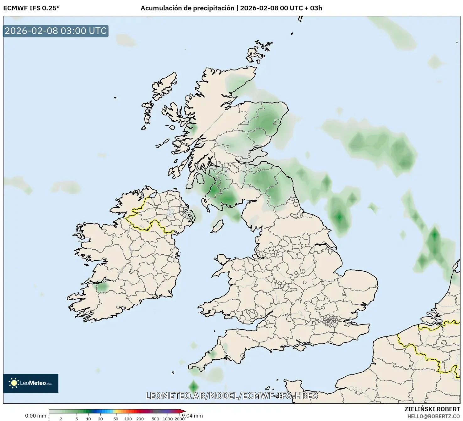 ECMWF IFS 0.25° model - Reino Unido, Acumulación de precipitación