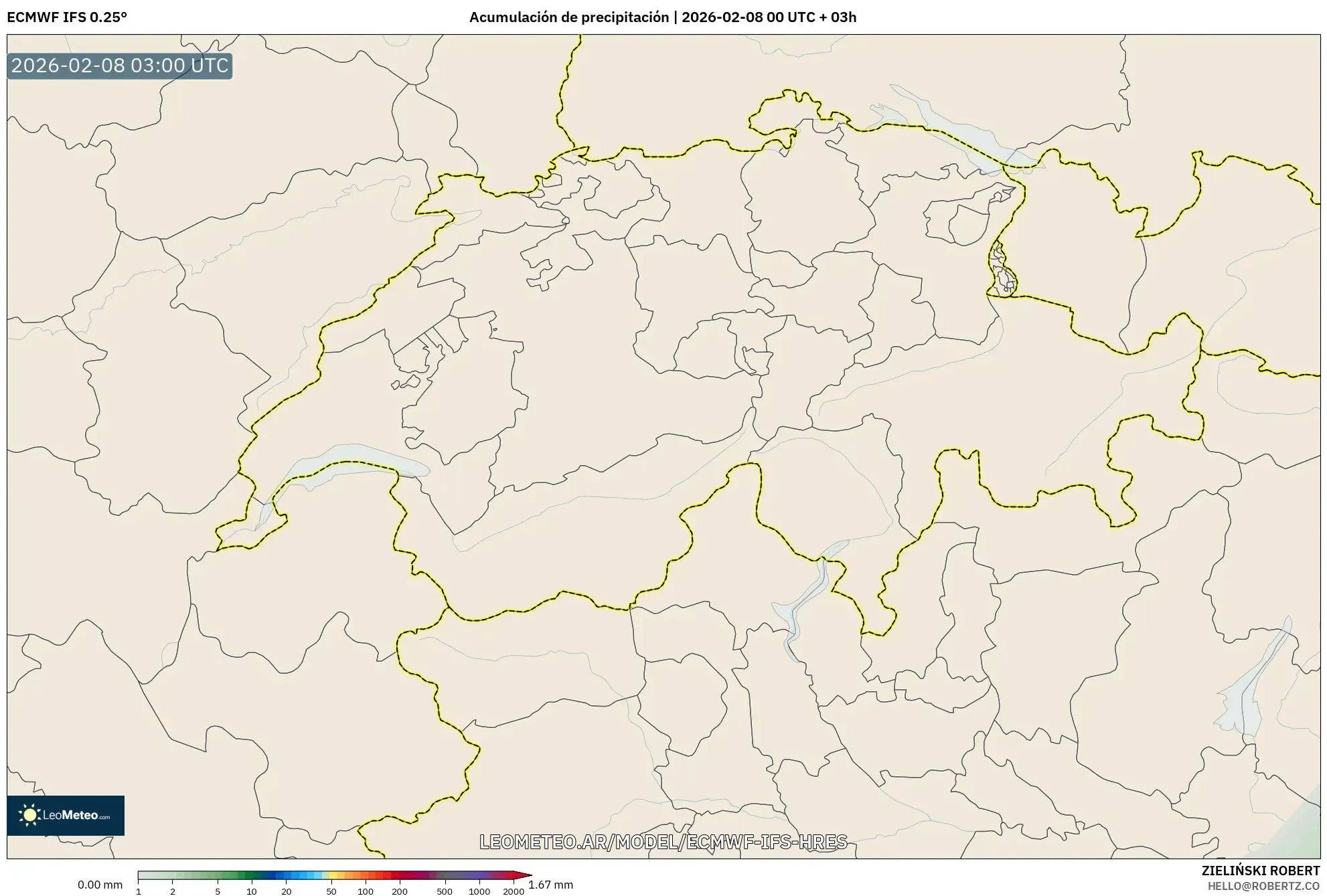 ECMWF IFS 0.25° model - Suiza, Acumulación de precipitación