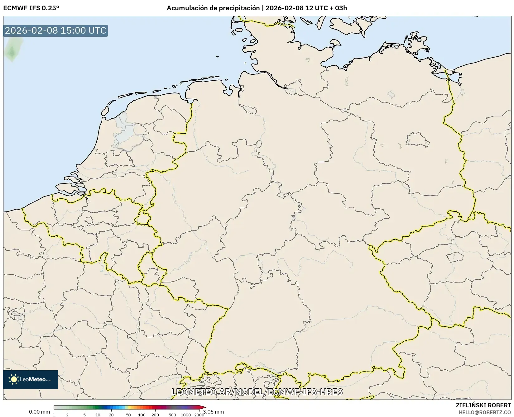 ECMWF IFS 0.25° model - Alemania, Acumulación de precipitación