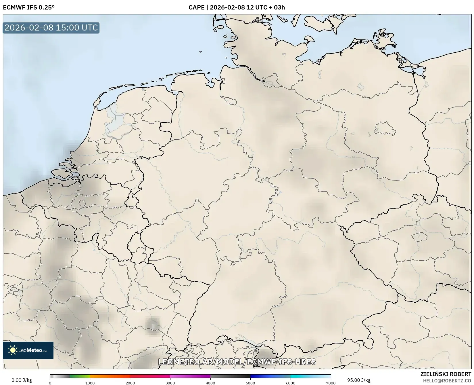 ECMWF IFS 0.25° model - Alemania, CAPE