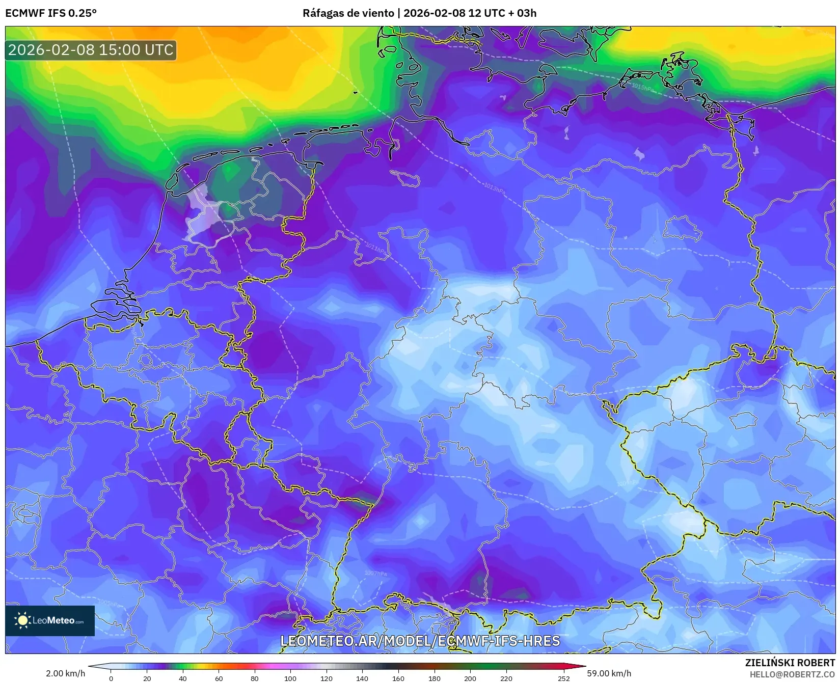 ECMWF IFS 0.25° model - Alemania, Ráfagas de viento