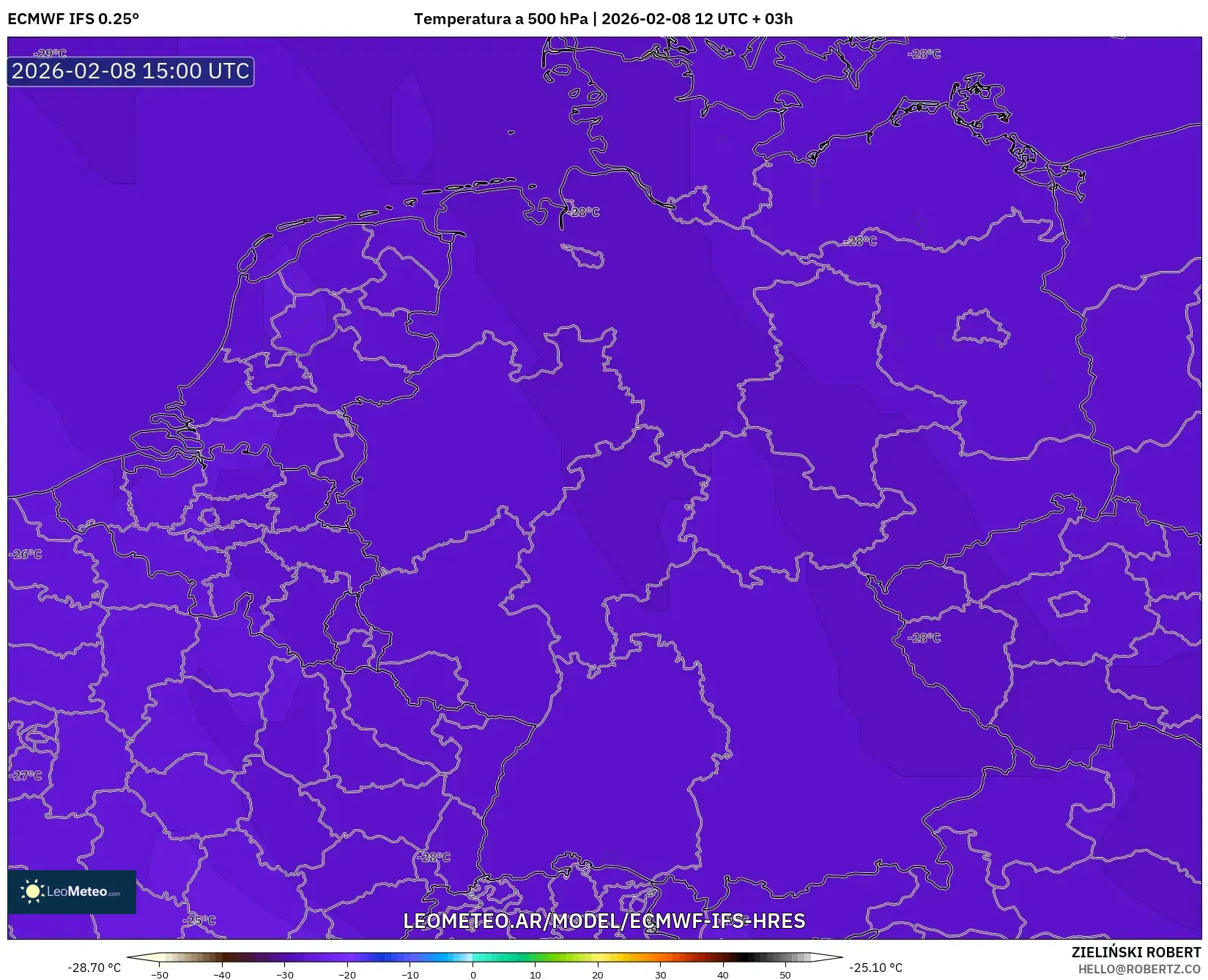 ECMWF IFS 0.25° model - Alemania, Temperatura a 500 hPa