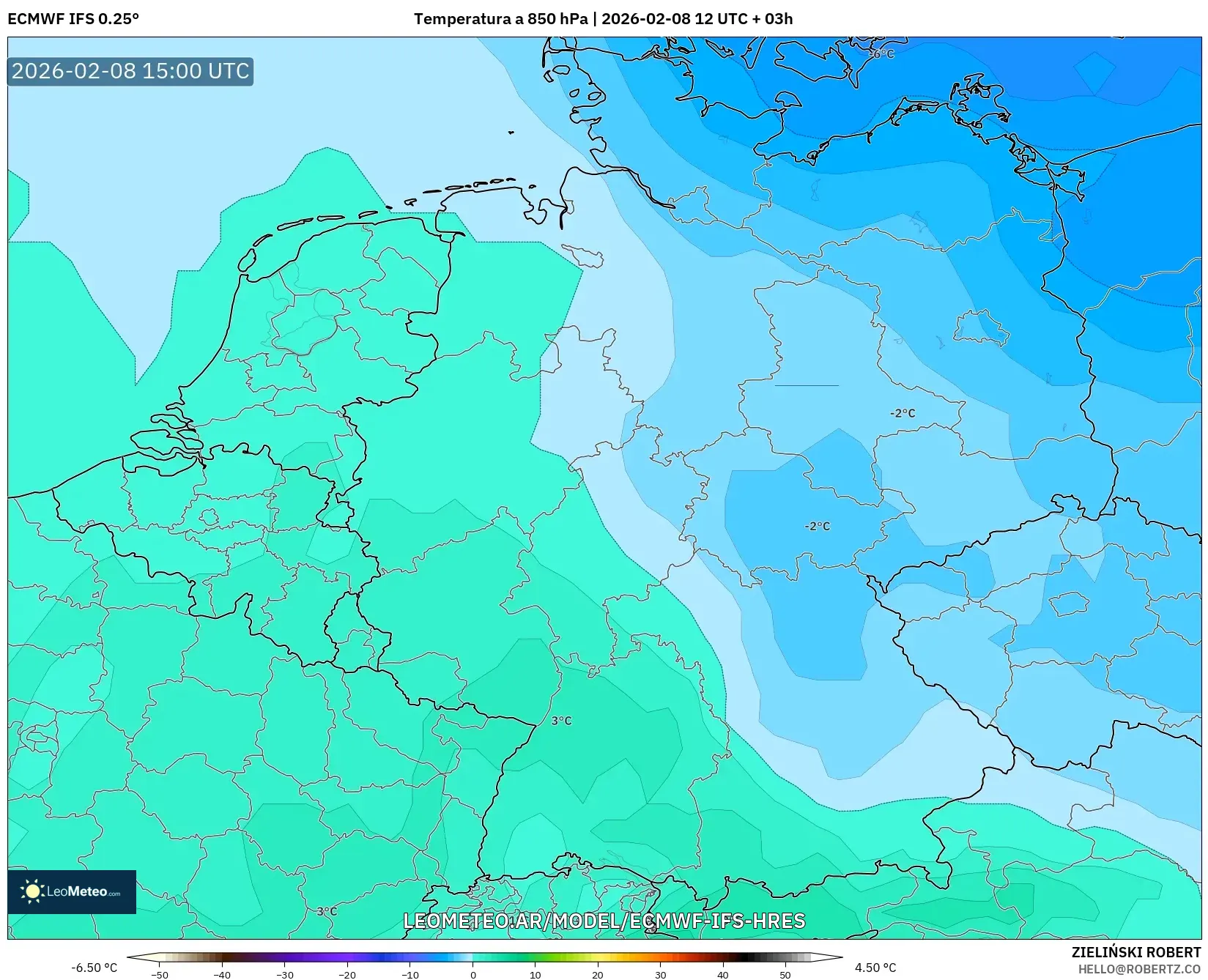 ECMWF IFS 0.25° model - Alemania, Temperatura a 850 hPa