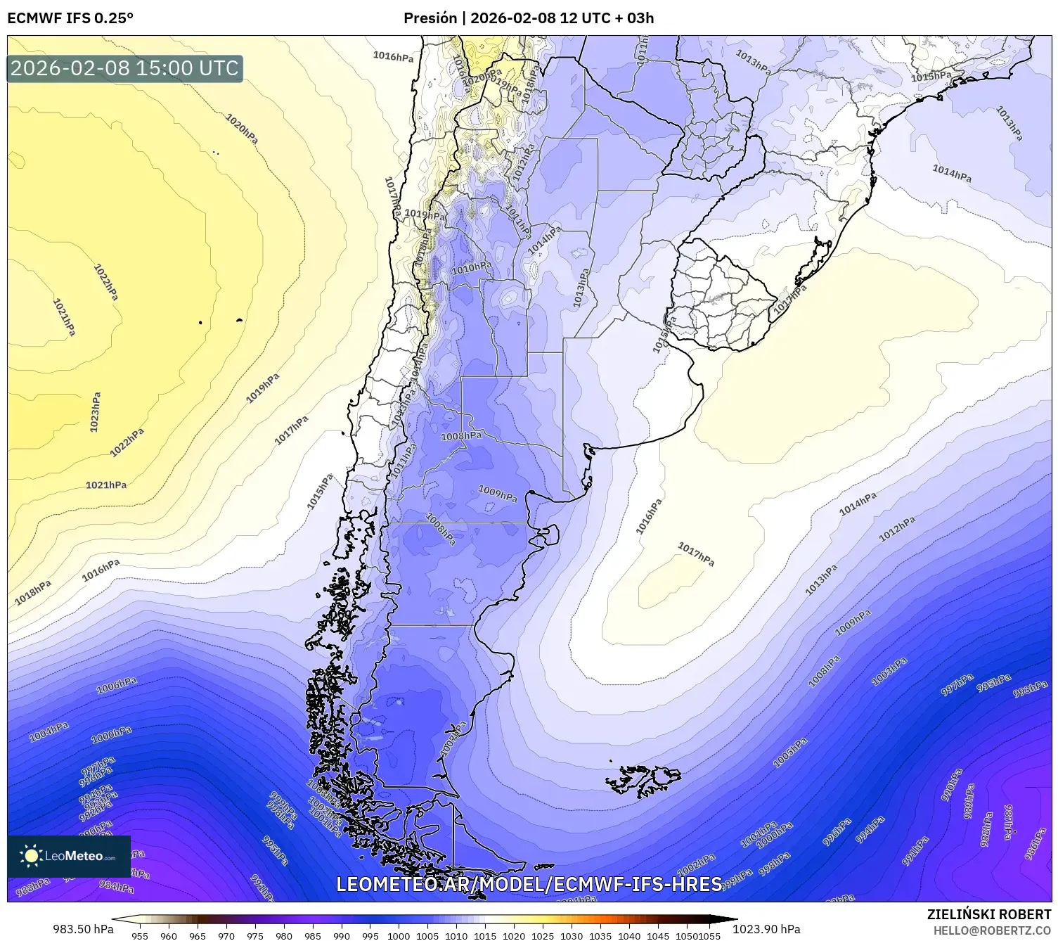 ECMWF IFS 0.25° model - Argentina, Presión