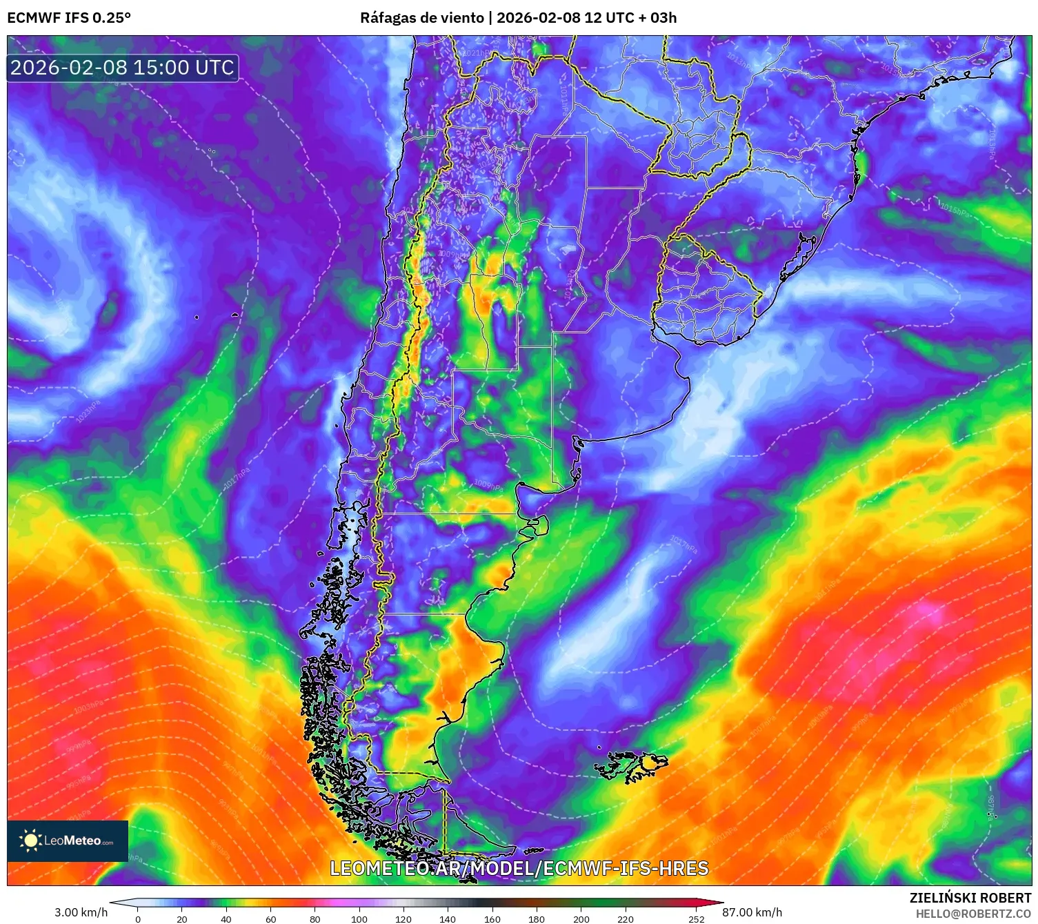 ECMWF IFS 0.25° model - Argentina, Ráfagas de viento
