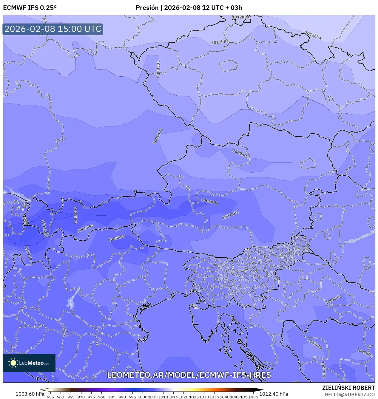ECMWF IFS 0.25° model - Austria, Presión