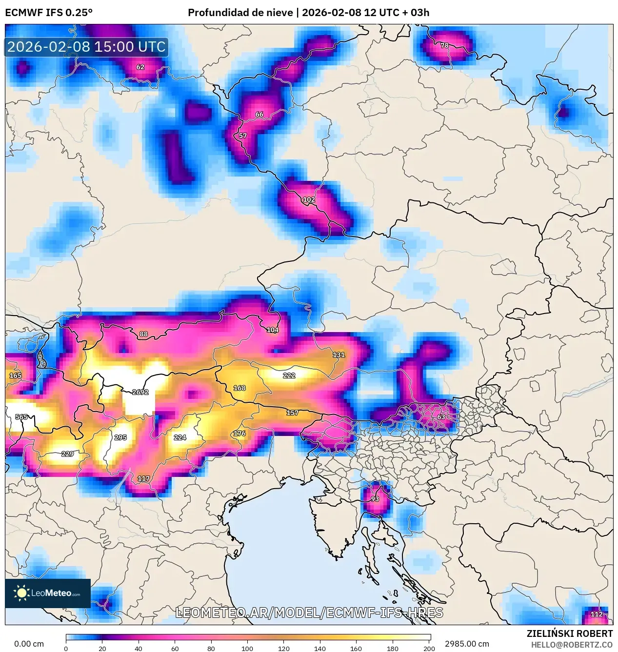 ECMWF IFS 0.25° model - Austria, Profundidad de nieve