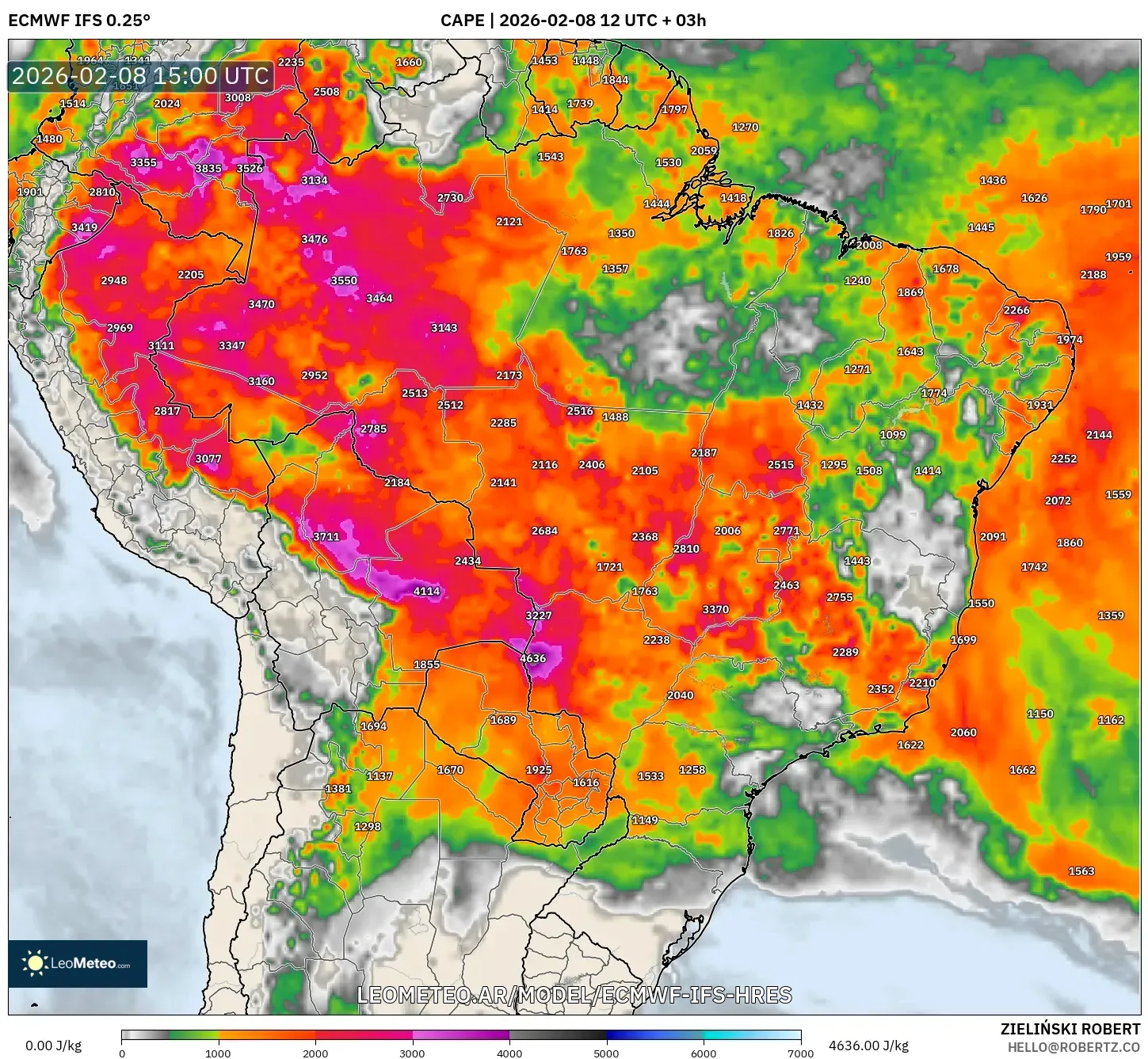 ECMWF IFS 0.25° model - Brasil, CAPE
