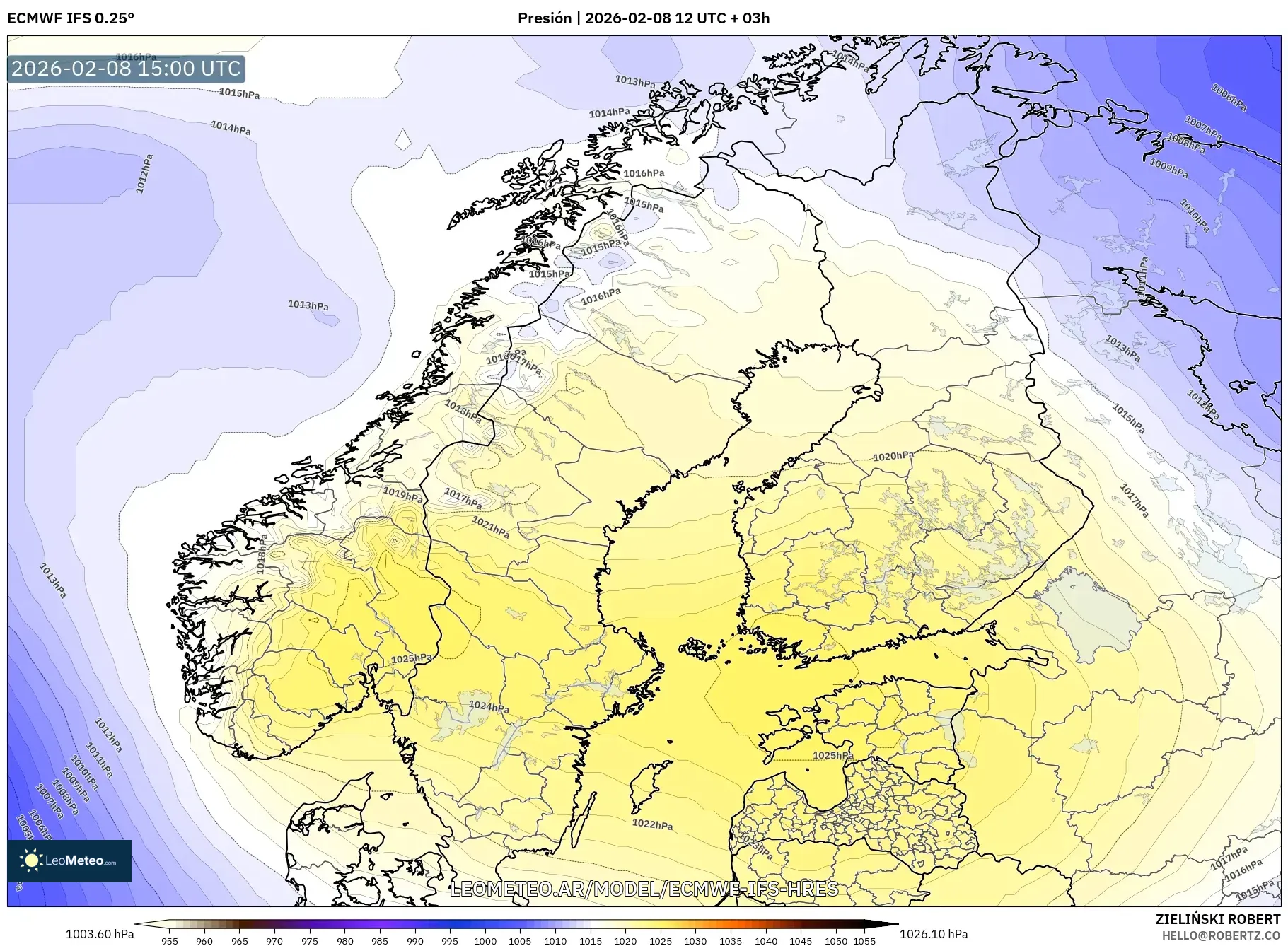 ECMWF IFS 0.25° model - Escandinavia, Presión
