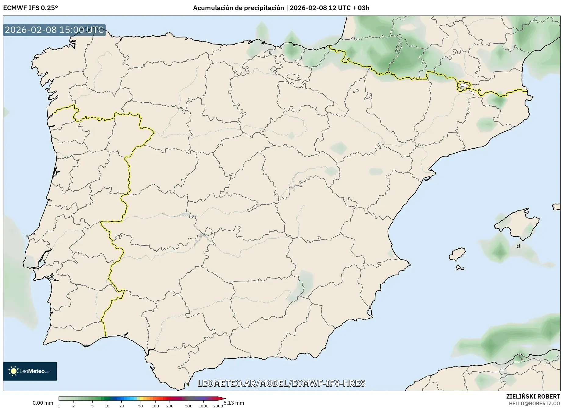 ECMWF IFS 0.25° model - España, Acumulación de precipitación