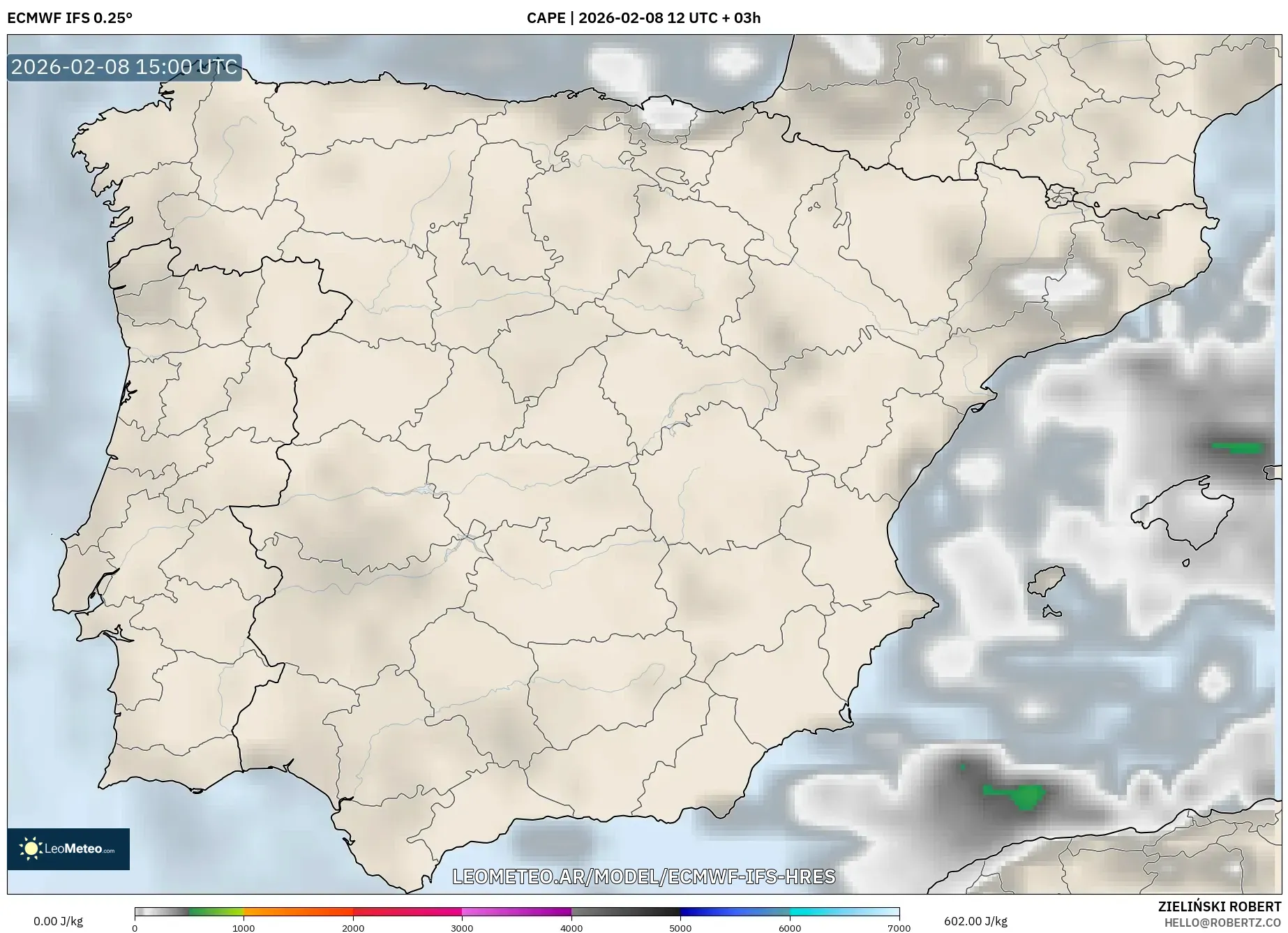 ECMWF IFS 0.25° model - España, CAPE