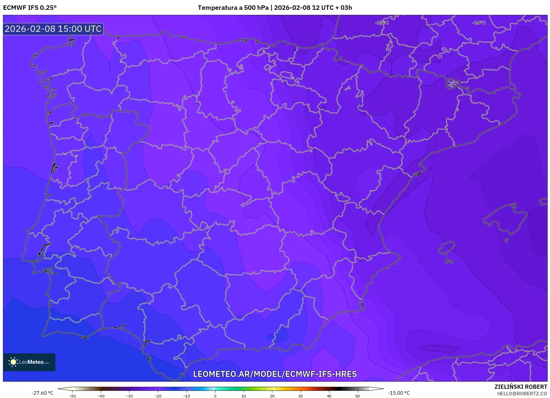 ECMWF IFS 0.25° model - España, Temperatura a 500 hPa