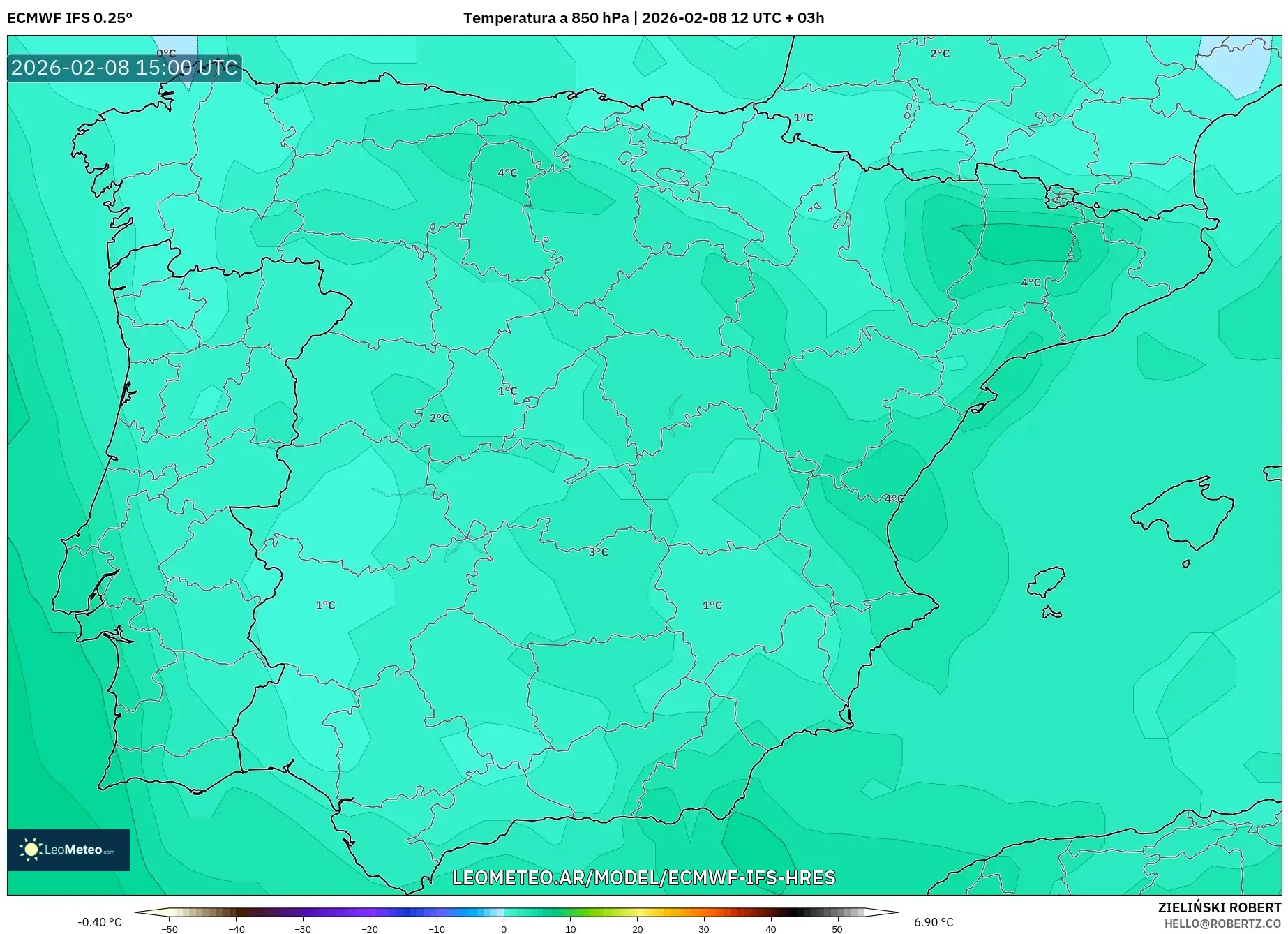 ECMWF IFS 0.25° model - España, Temperatura a 850 hPa