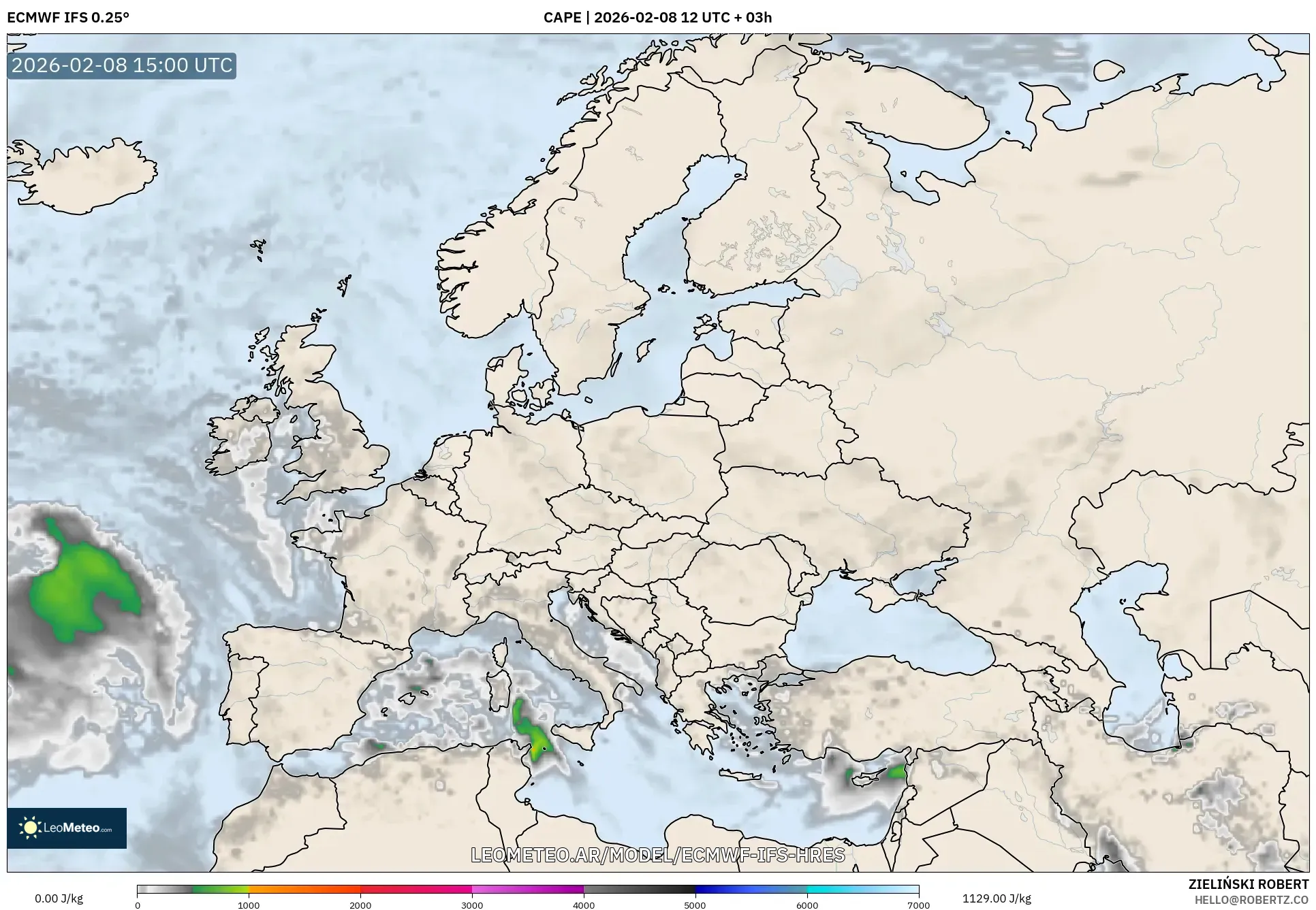 ECMWF IFS 0.25° model - Europa, CAPE