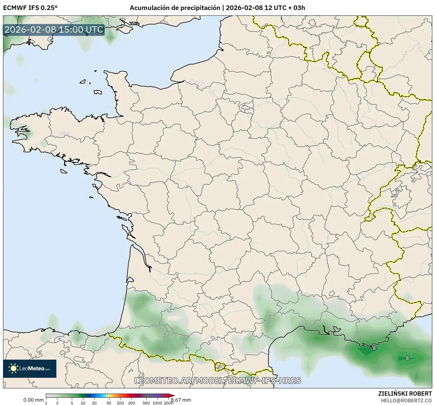 ECMWF IFS 0.25° model - Francia, Acumulación de precipitación
