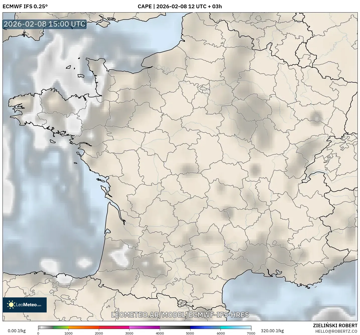 ECMWF IFS 0.25° model - Francia, CAPE