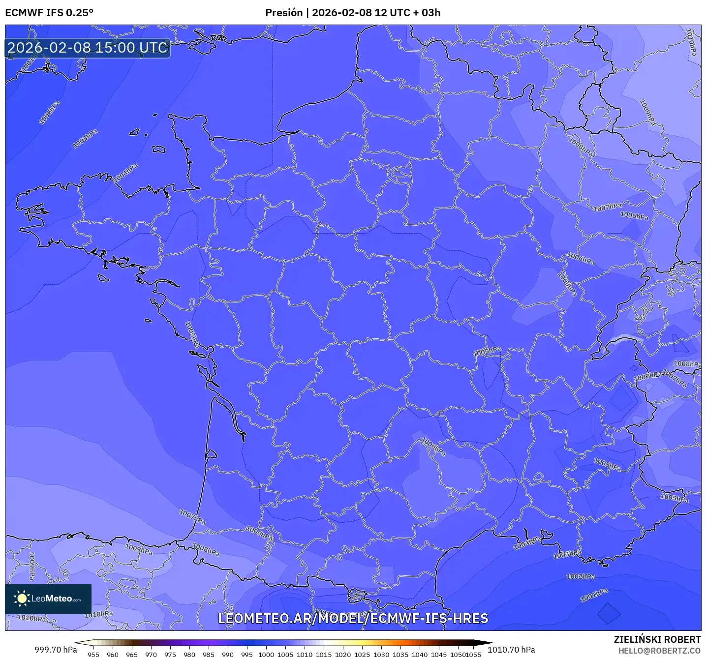 ECMWF IFS 0.25° model - Francia, Presión
