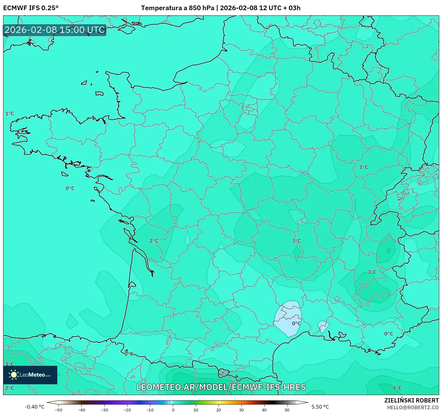 ECMWF IFS 0.25° model - Francia, Temperatura a 850 hPa