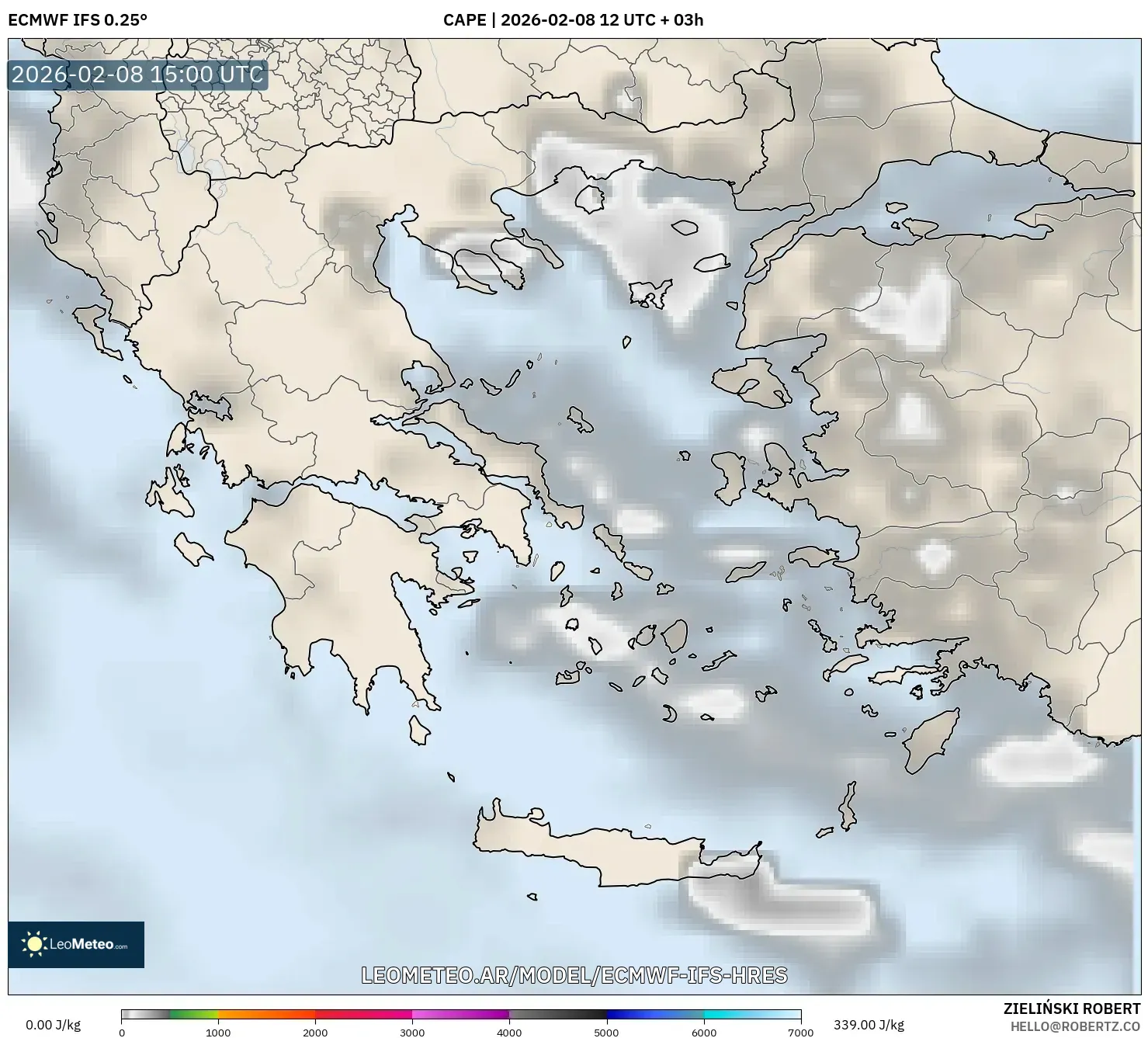 ECMWF IFS 0.25° model - Grecia, CAPE