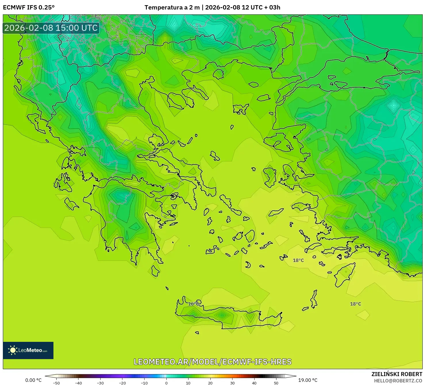 ECMWF IFS 0.25° model - Grecia, Temperatura a 2 m