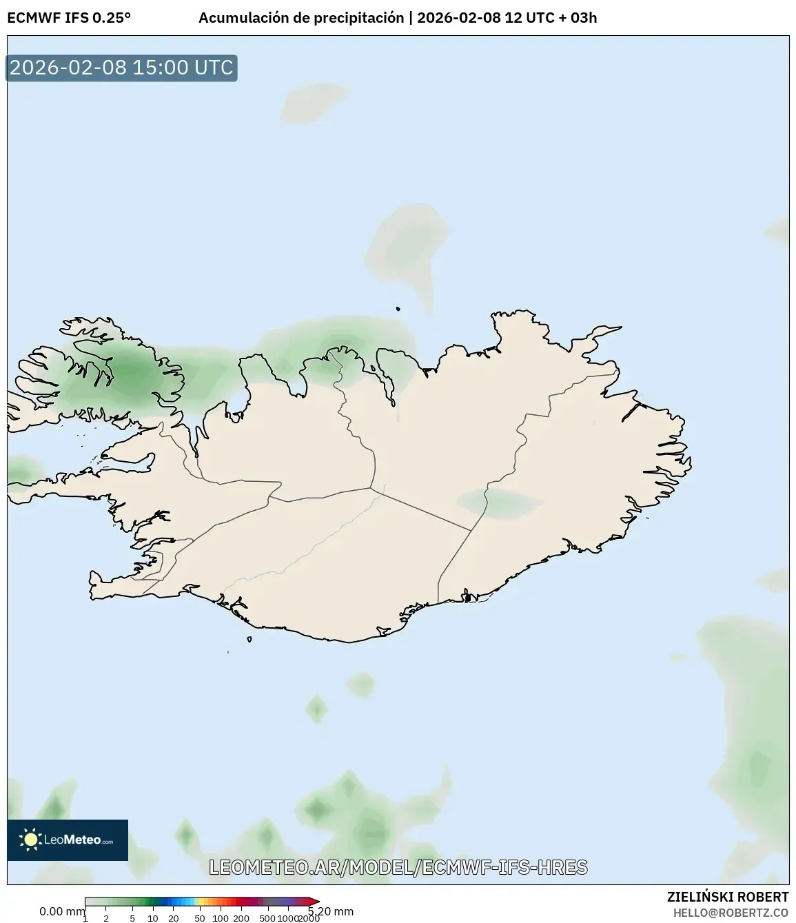 ECMWF IFS 0.25° model - Islandia, Acumulación de precipitación