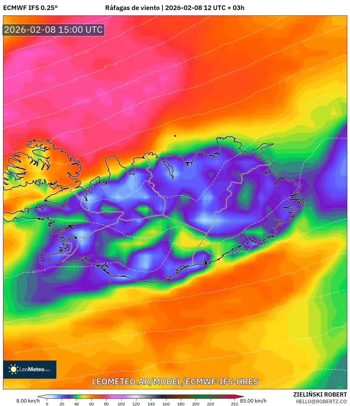 ECMWF IFS 0.25° model - Islandia, Ráfagas de viento