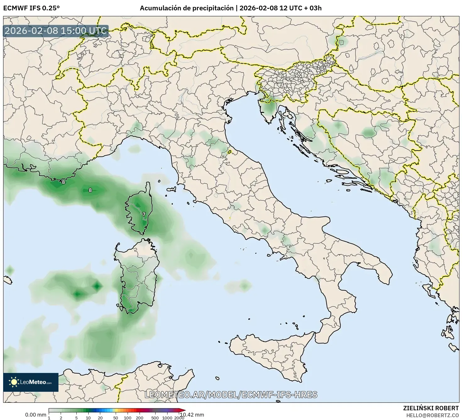 ECMWF IFS 0.25° model - Italia, Acumulación de precipitación