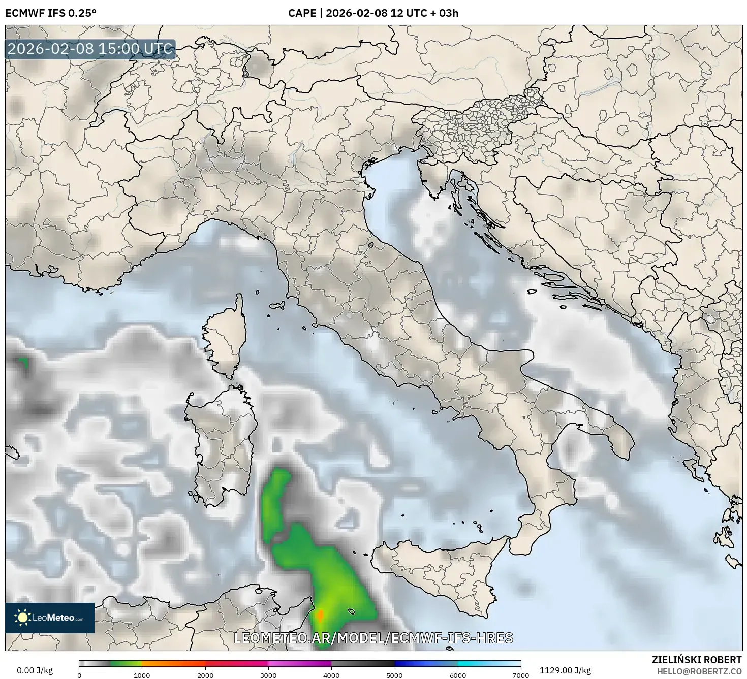 ECMWF IFS 0.25° model - Italia, CAPE