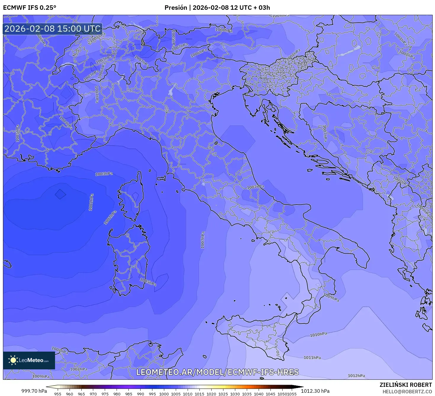 ECMWF IFS 0.25° model - Italia, Presión
