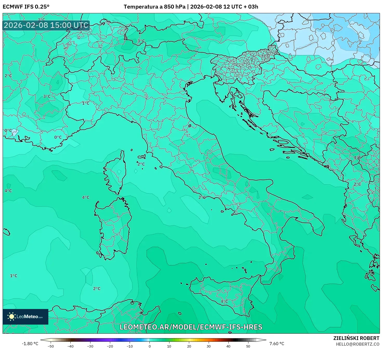 ECMWF IFS 0.25° model - Italia, Temperatura a 850 hPa