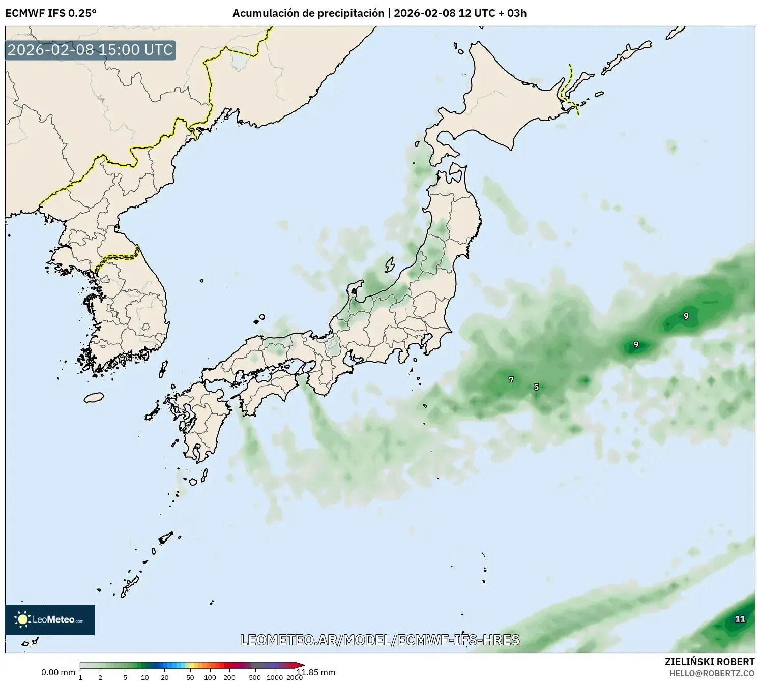 ECMWF IFS 0.25° model - Japón, Acumulación de precipitación