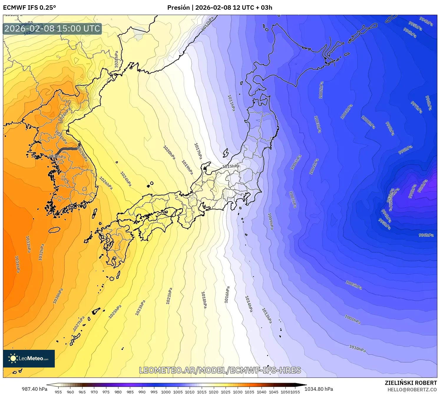 ECMWF IFS 0.25° model - Japón, Presión