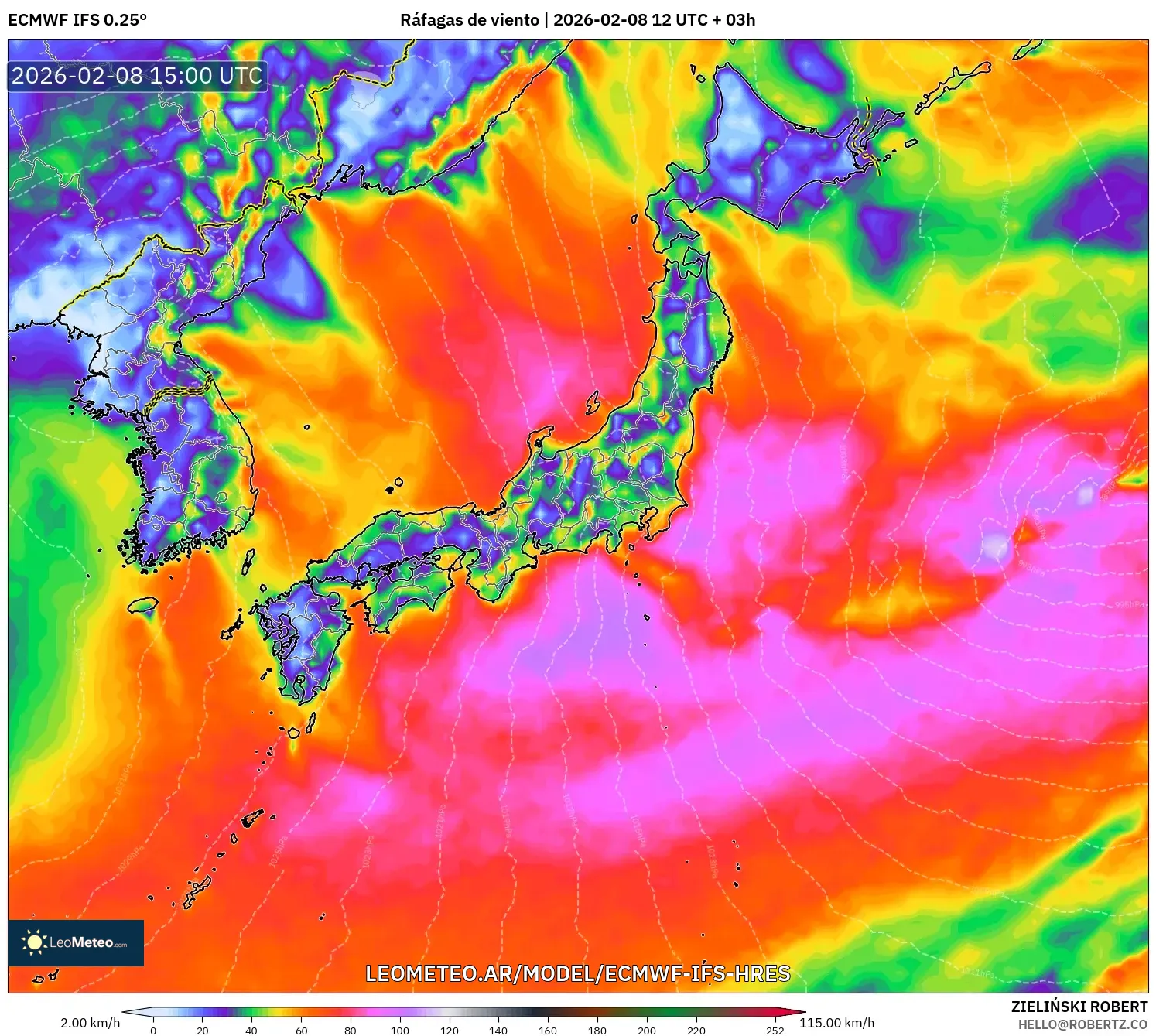 ECMWF IFS 0.25° model - Japón, Ráfagas de viento
