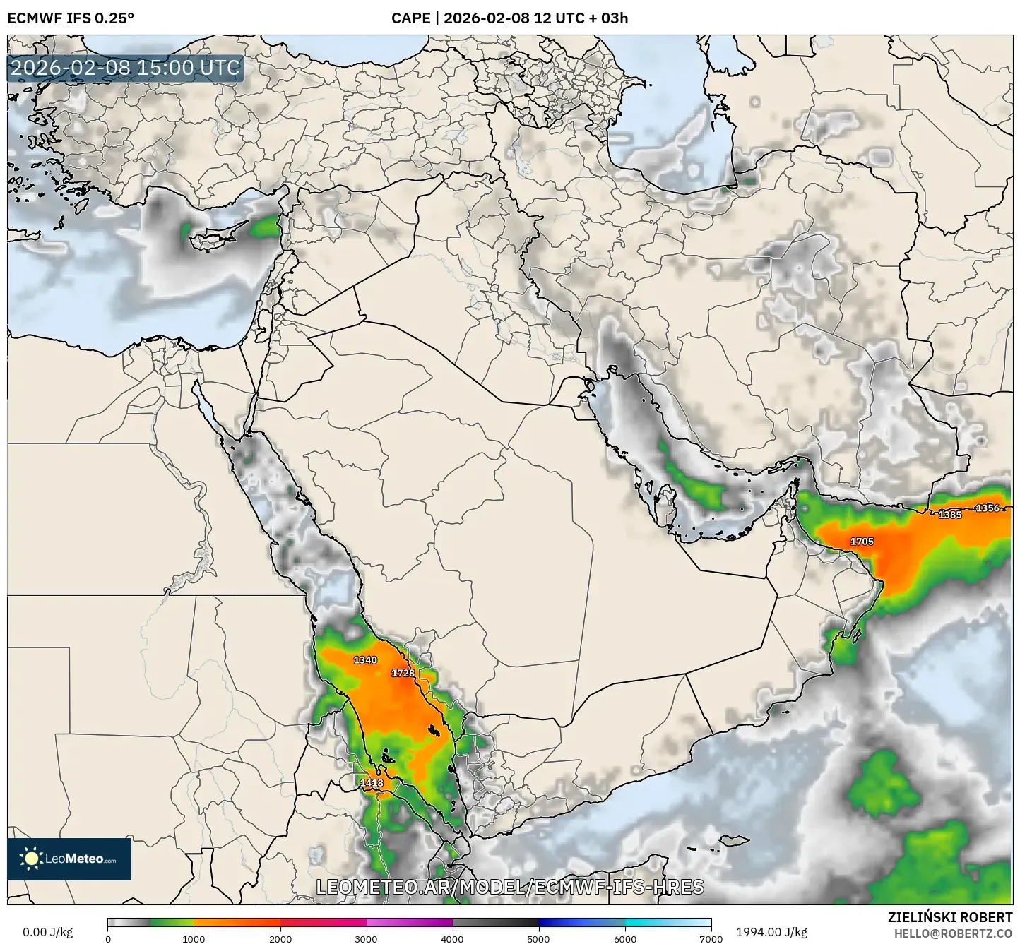 ECMWF IFS 0.25° model - Oriente Medio, CAPE