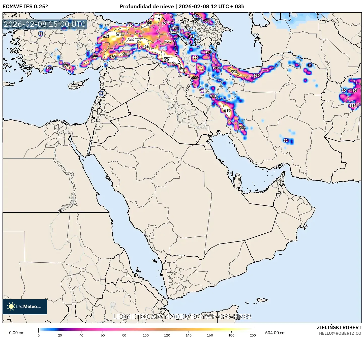 ECMWF IFS 0.25° model - Oriente Medio, Profundidad de nieve
