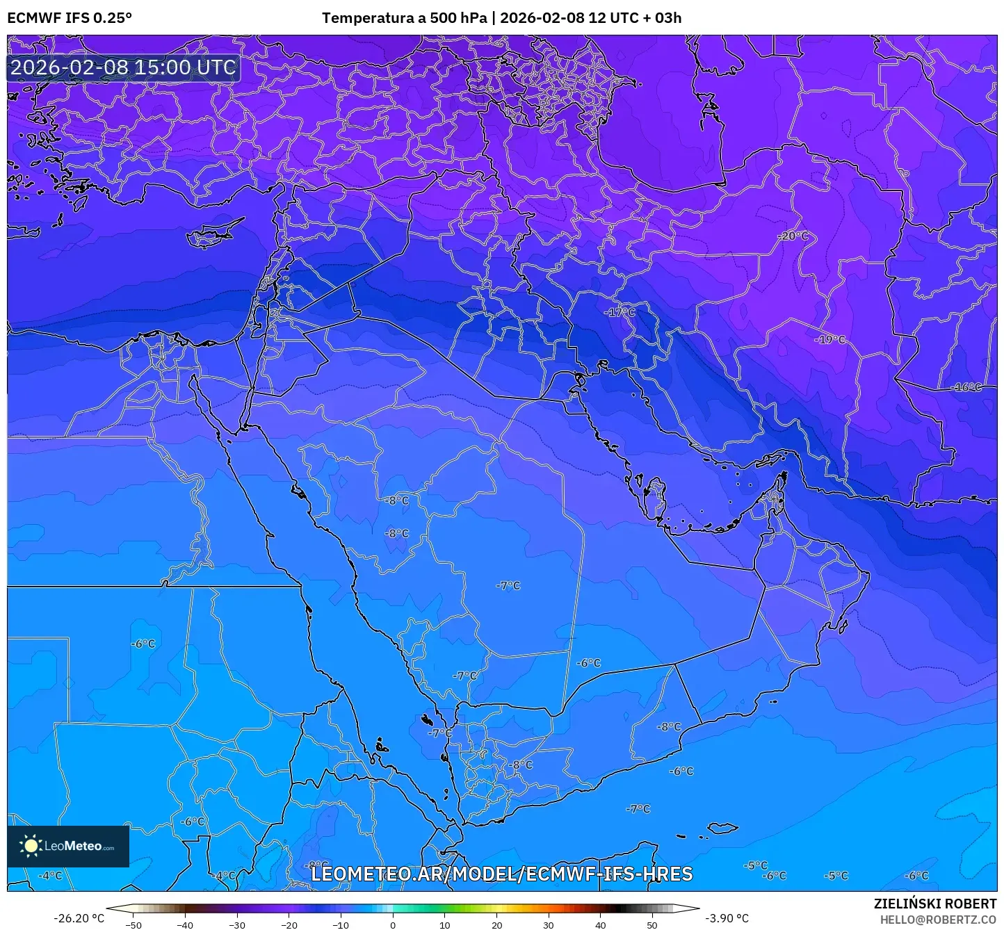 ECMWF IFS 0.25° model - Oriente Medio, Temperatura a 500 hPa