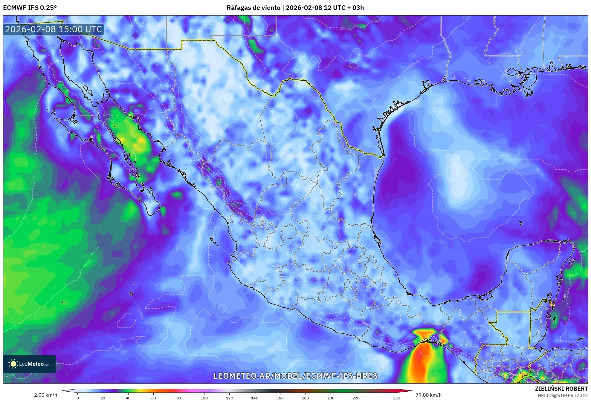 ECMWF IFS 0.25° model - México, Ráfagas de viento